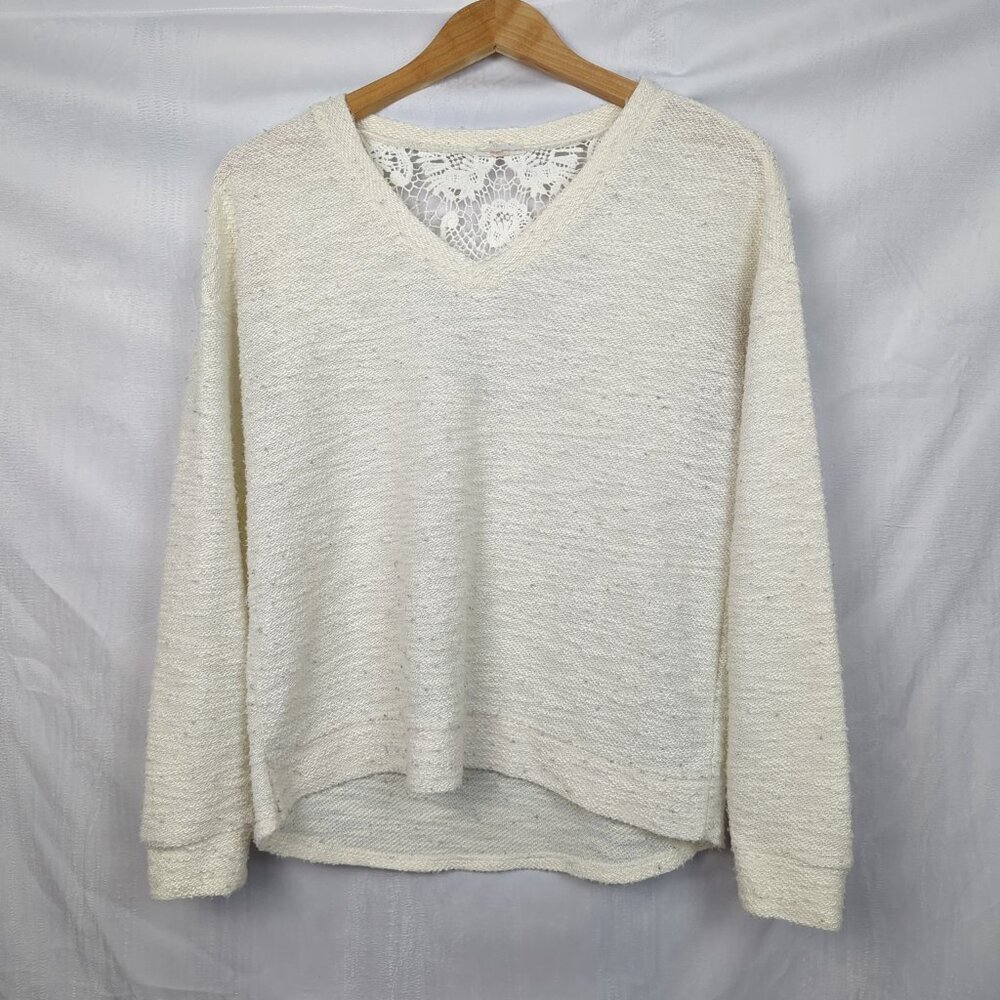 Cream Sweater with Lace Back Design Loose Fit - Medium (Estimated)